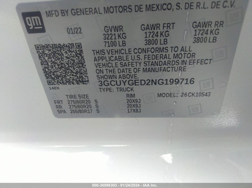 2022 CHEVROLET SILVERADO 1500 LTD 4WD  SHORT BED LTZ - 3GCUYGED2NG199716