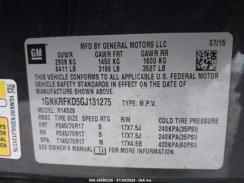 2016 CHEVROLET TRAVERSE LS - 1GNKRFKD5GJ131275
