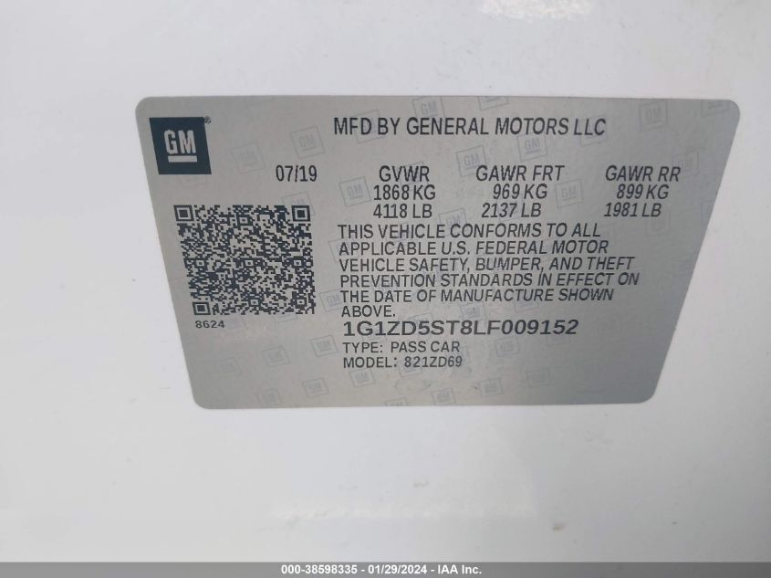 2020 CHEVROLET MALIBU FWD LT - 1G1ZD5ST8LF009152