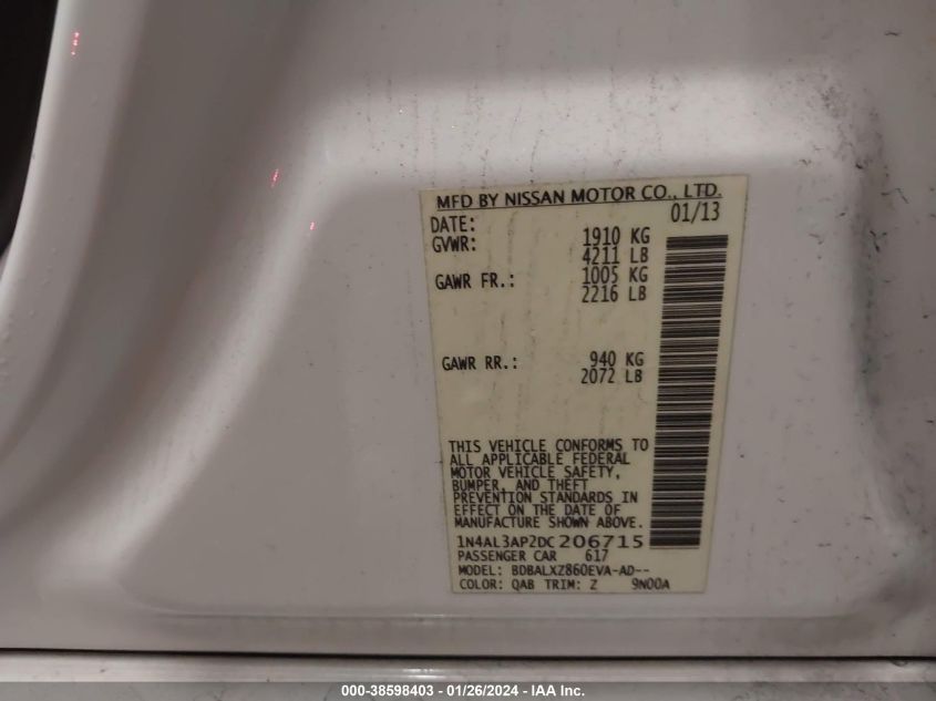2013 NISSAN ALTIMA 2.5 SL - 1N4AL3AP2DC206715