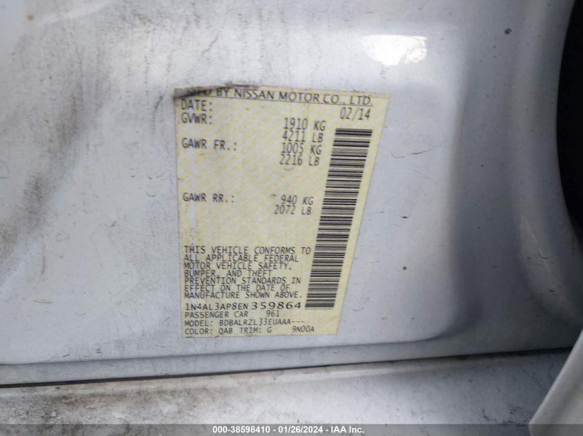 2014 NISSAN ALTIMA 2.5 S - 1N4AL3AP8EN359864