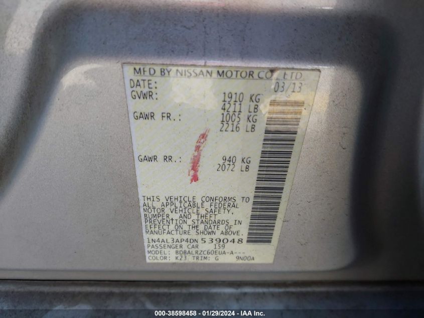 2013 NISSAN ALTIMA 2.5 S - 1N4AL3AP4DN539048