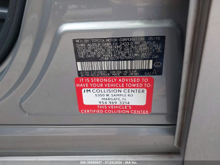 2015 LEXUS IS 250 - JTHBF1D22F5075592