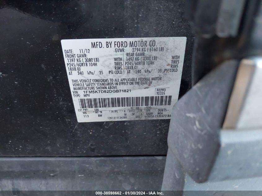 2013 FORD EXPLORER XLT - 1FM5K7D82DGB71821