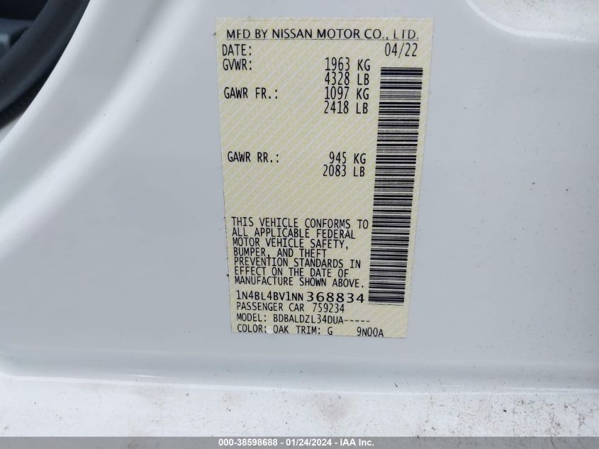 2022 NISSAN ALTIMA S FWD - 1N4BL4BV1NN368834