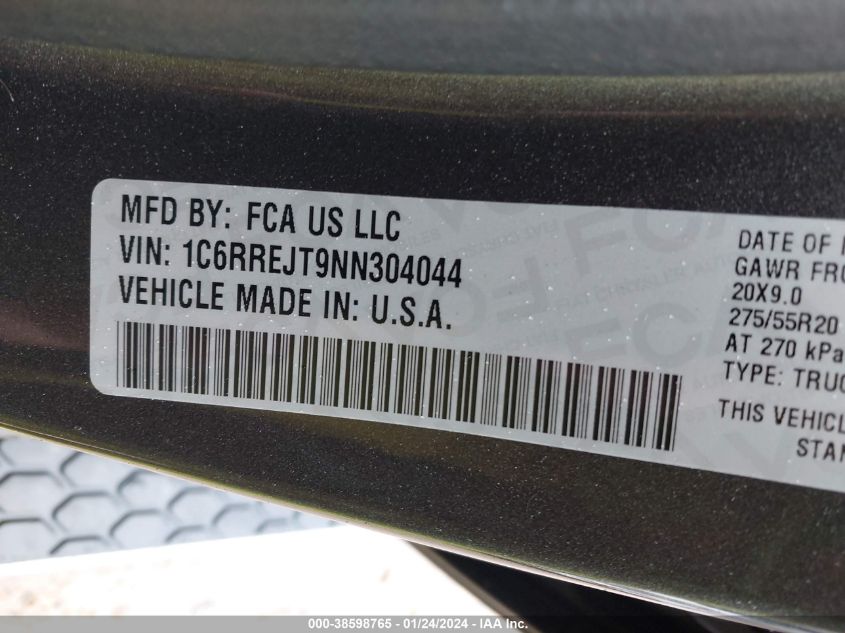 2022 RAM 1500 LARAMIE  4X2 5'7 BOX - 1C6RREJT9NN304044