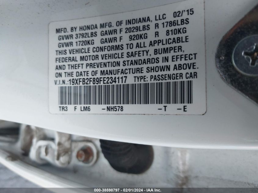 2015 HONDA CIVIC EX - 19XFB2F89FE234117