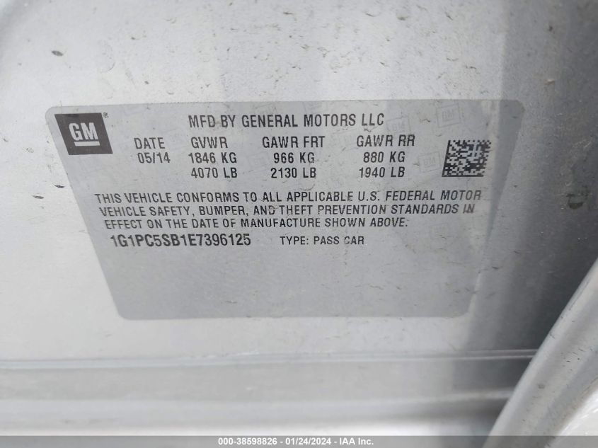 2014 CHEVROLET CRUZE 1LT AUTO - 1G1PC5SB1E7396125