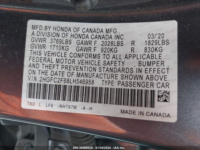 2020 HONDA CIVIC LX - 2HGFC2F68LH546958