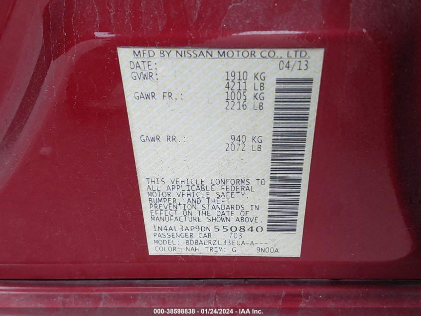 2013 NISSAN ALTIMA 2.5 S - 1N4AL3AP9DN550840