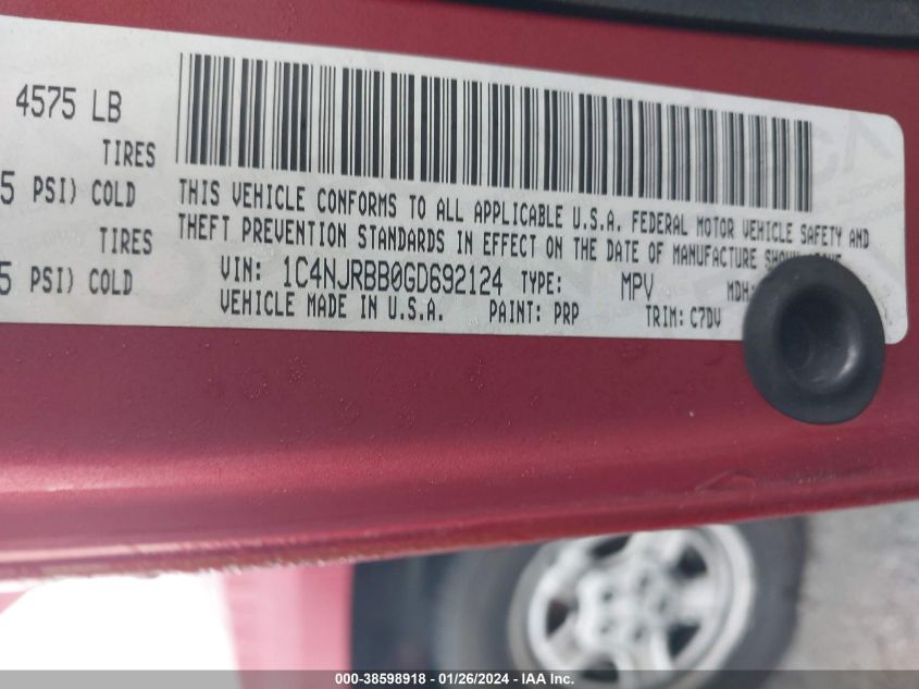 2016 JEEP PATRIOT SPORT - 1C4NJRBB0GD692124