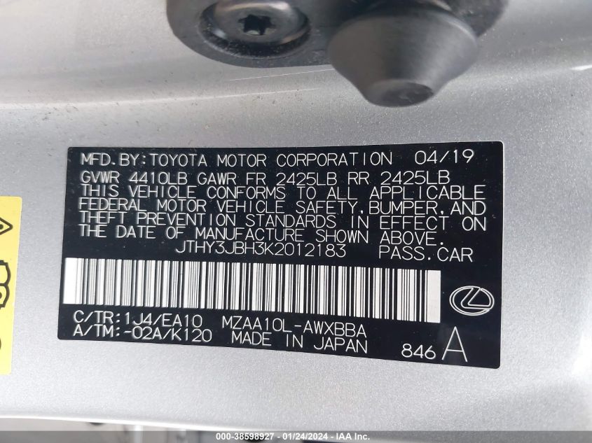 2019 LEXUS UX 200 - JTHY3JBH3K2012183