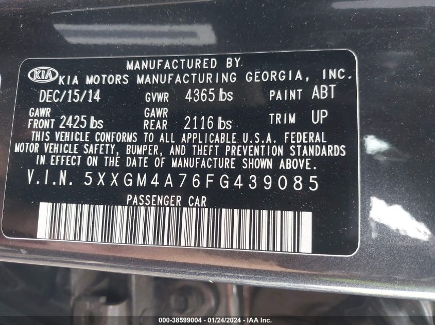 2015 KIA OPTIMA LX - 5XXGM4A76FG439085