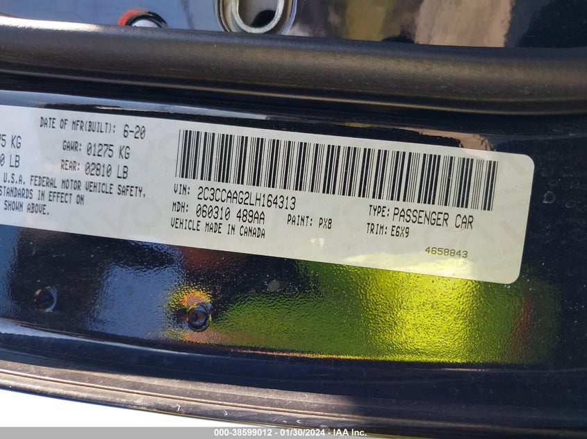 VIN 2C3CCAAG2LH164313 2020 CHRYSLER 300 TOURING
