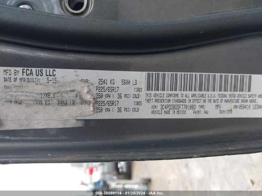 2015 DODGE JOURNEY SXT - 3C4PDDBG5FT701083