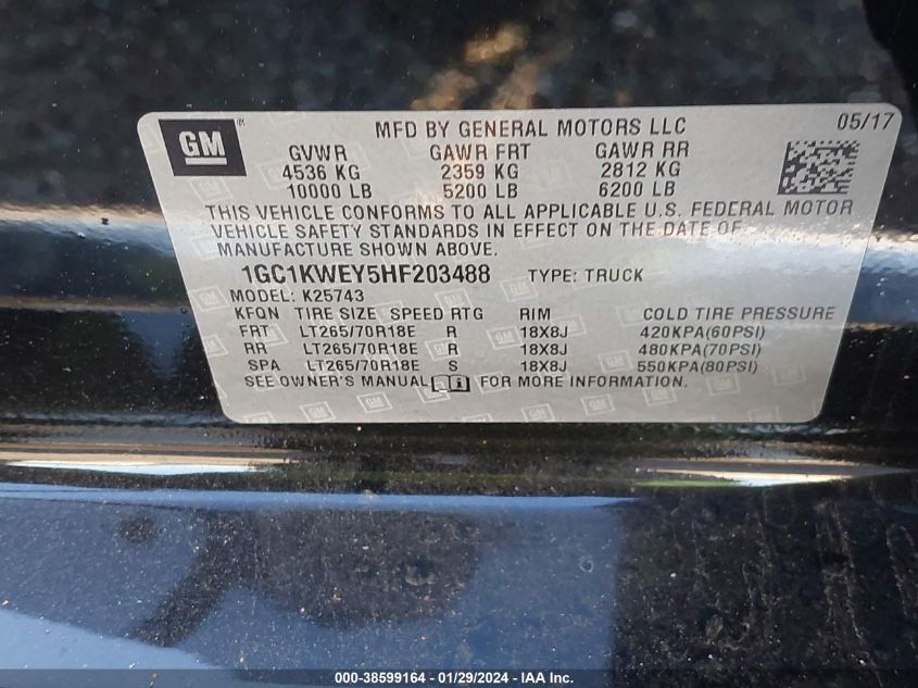 2017 CHEVROLET SILVERADO 2500HD LTZ - 1GC1KWEY5HF203488