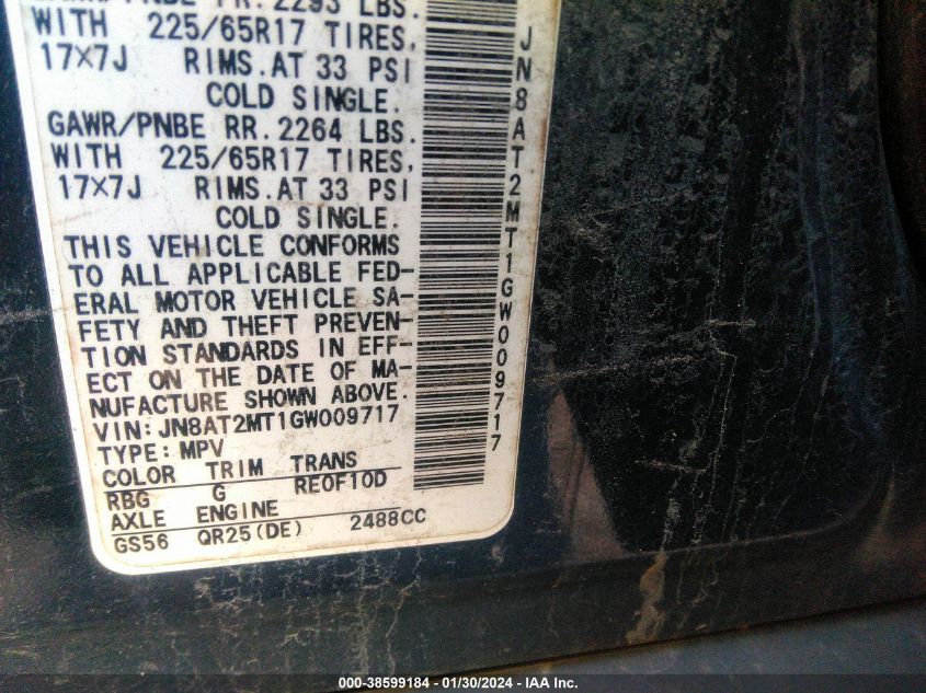 2016 NISSAN ROGUE S/SL/SV - JN8AT2MT1GW009717