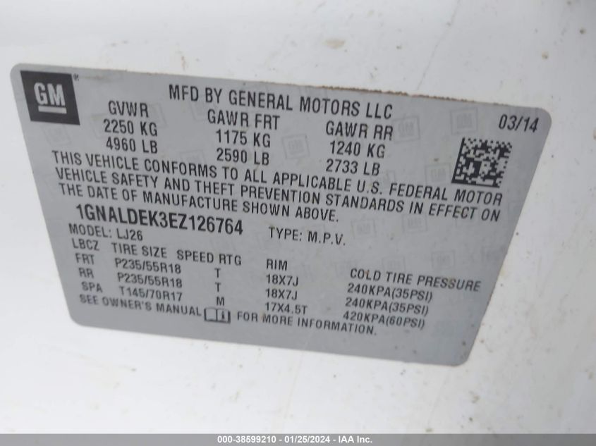 2014 CHEVROLET EQUINOX LTZ - 1GNALDEK3EZ126764