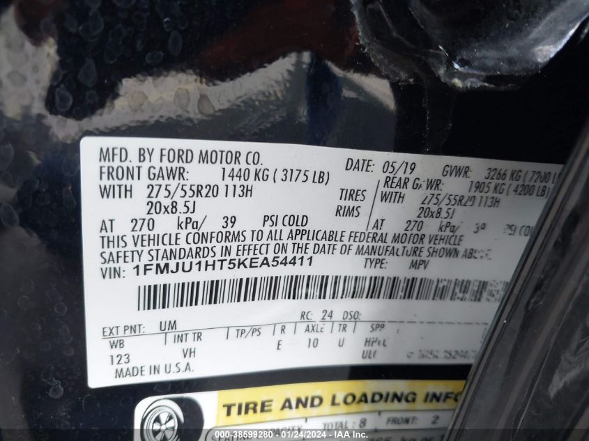 2019 FORD EXPEDITION XLT - 1FMJU1HT5KEA54411