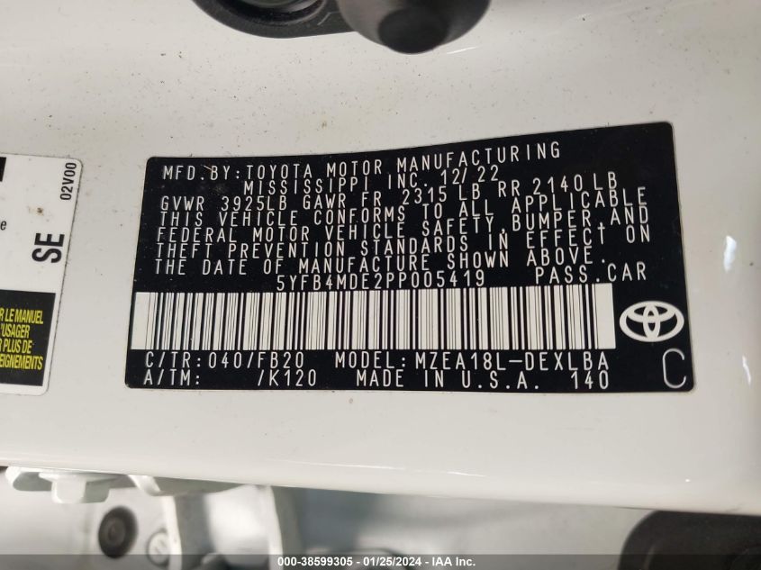 2023 TOYOTA COROLLA LE - 5YFB4MDE2PP005419