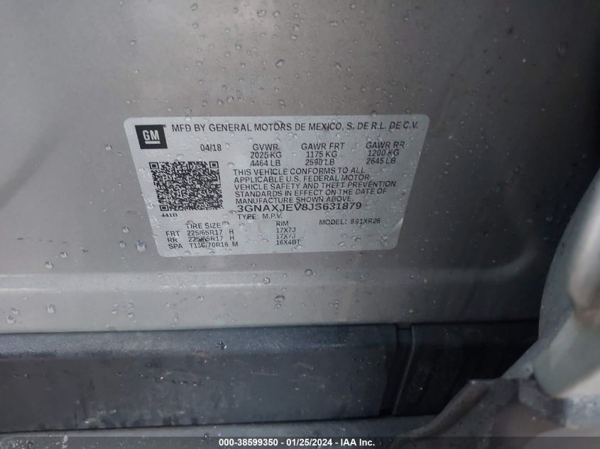 2018 CHEVROLET EQUINOX LT - 3GNAXJEV8JS631879