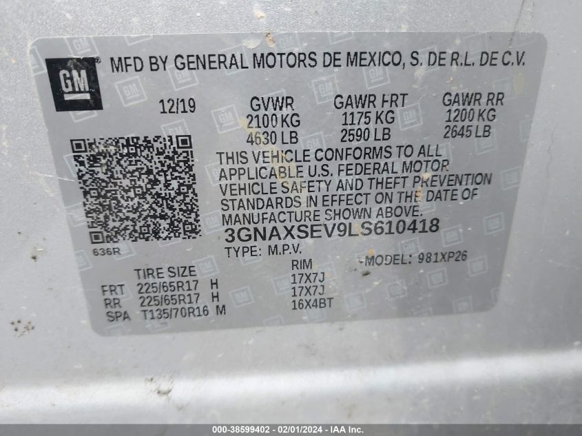 2020 CHEVROLET EQUINOX AWD LS - 3GNAXSEV9LS610418