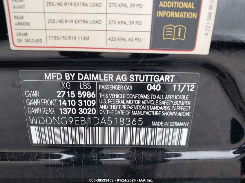 2013 MERCEDES-BENZ S 550 4MATIC WDDNG9EB1DA518365