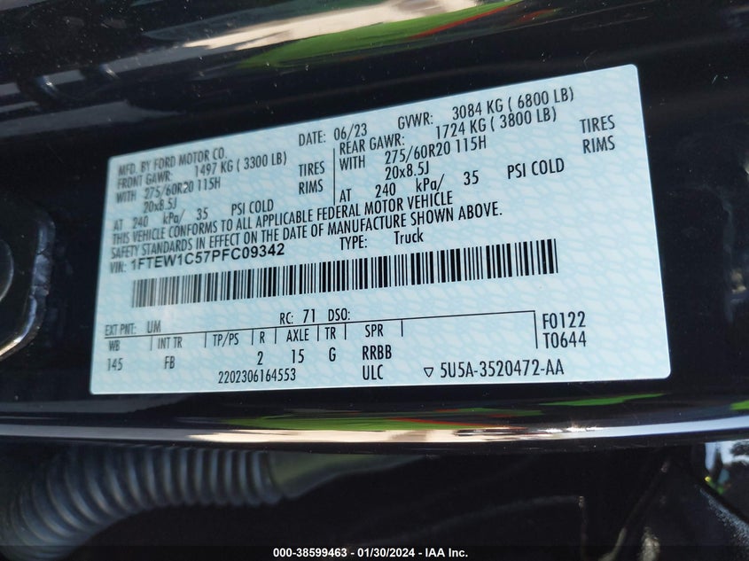 VIN 1FTEW1C57PFC09342 2023 FORD F-150 XLT
