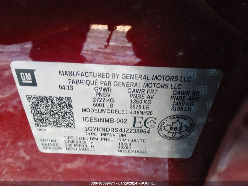 2018 CADILLAC XT5 - 1GYKNDRS4JZ238964