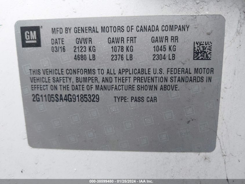 2016 CHEVROLET IMPALA LT - 2G1105SA4G9185329