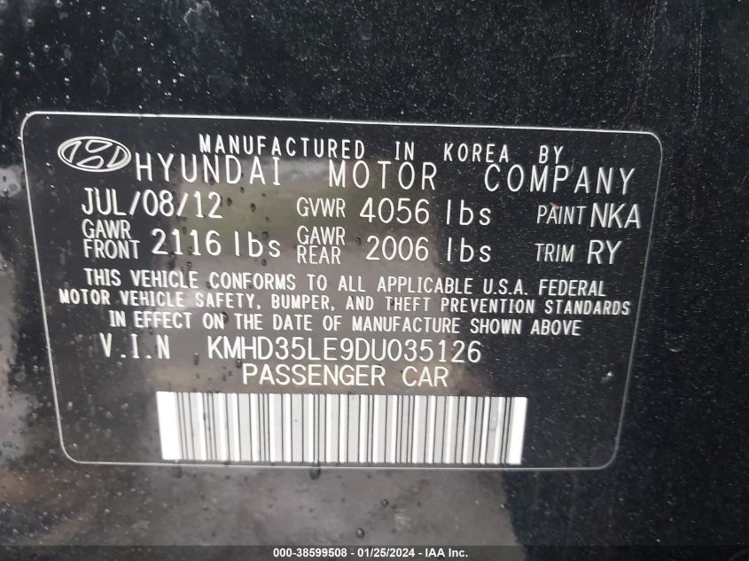 2013 HYUNDAI ELANTRA GT BASE W/BLUE - KMHD35LE9DU035126