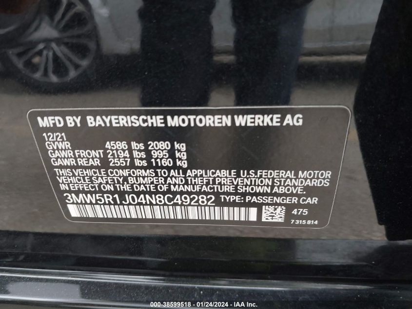 2022 BMW 330I - 3MW5R1J04N8C49282