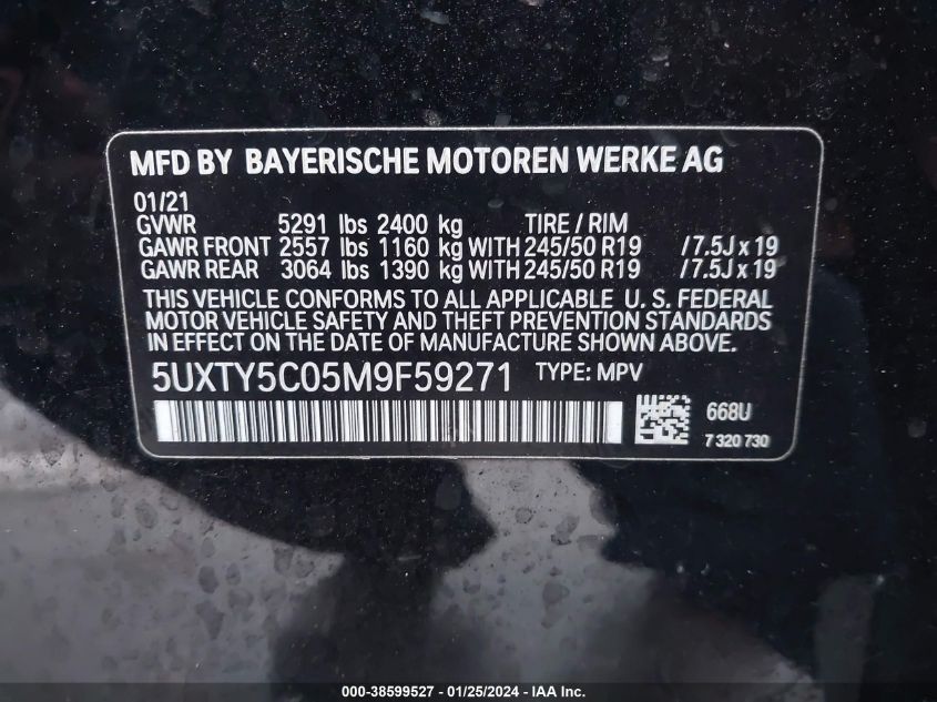 2021 BMW X3 XDRIVE30I - 5UXTY5C05M9F59271