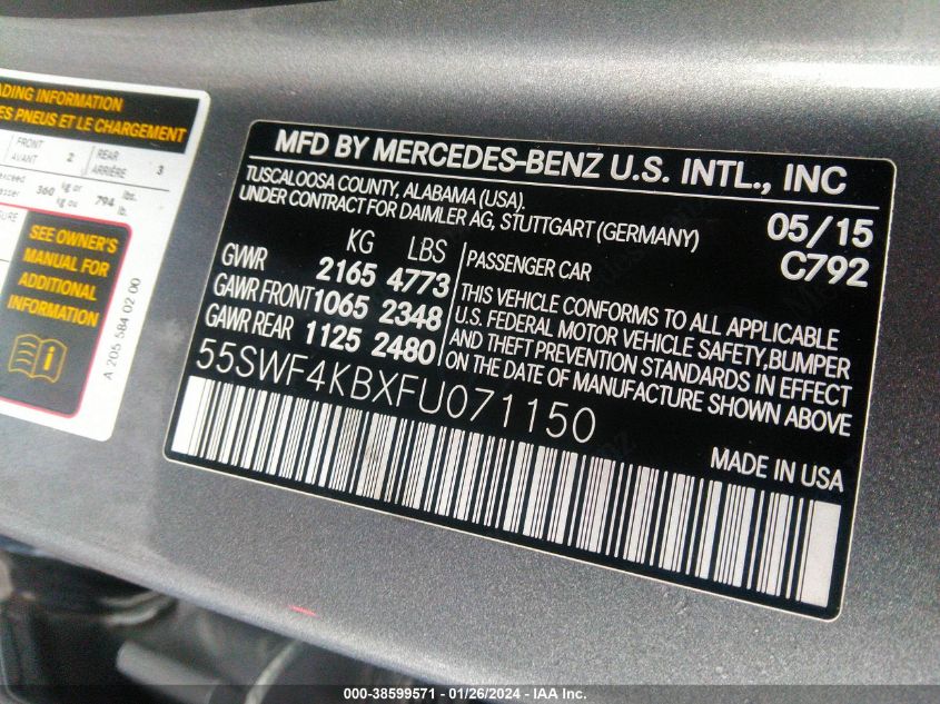 2015 MERCEDES-BENZ C 300 4MATIC/LUXURY 4MATIC/SPORT 4MATIC - 55SWF4KBXFU071150
