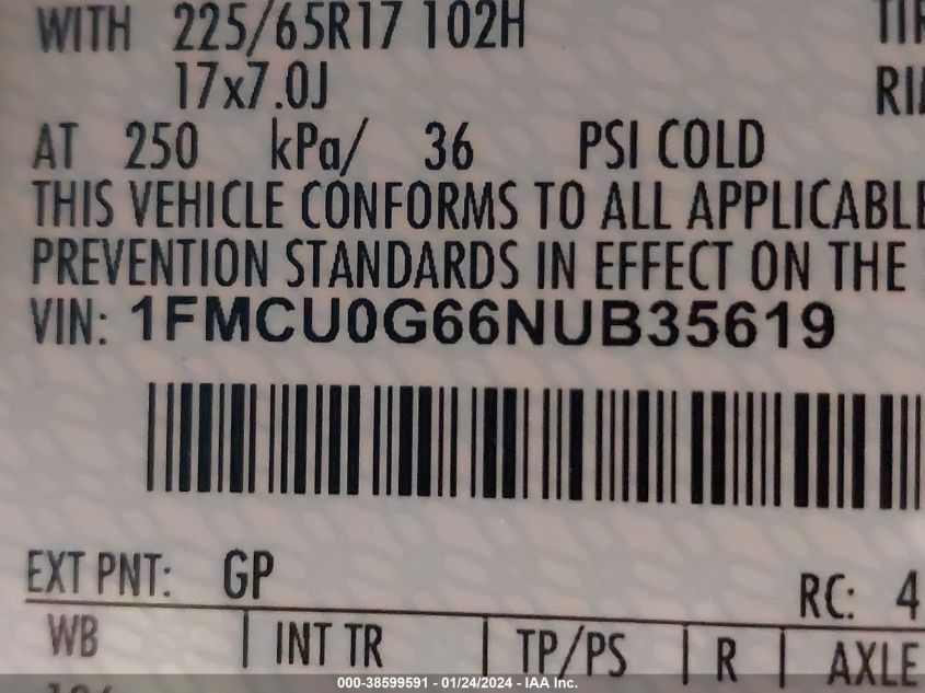 2022 FORD ESCAPE SE - 1FMCU0G66NUB35619