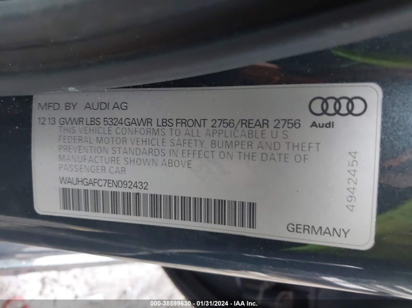 2014 AUDI A6 3.0T PREMIUM PLUS - WAUHGAFC7EN092432