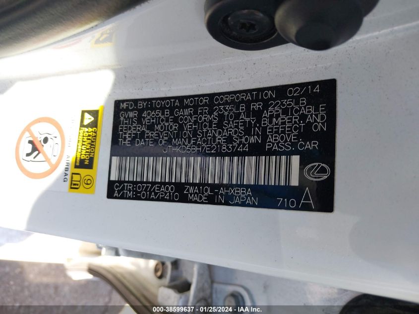 2014 LEXUS CT 200H - JTHKD5BH7E2183744