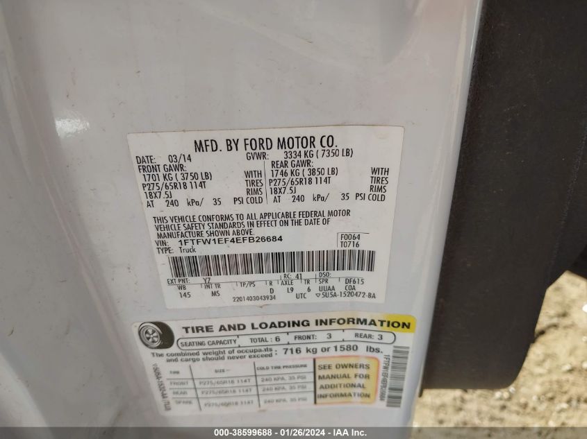 2014 FORD F-150 XLT - 1FTFW1EF4EFB26684