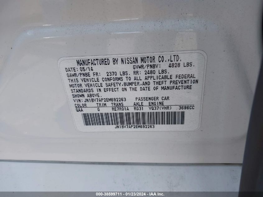 2014 INFINITI Q50 PREMIUM - JN1BV7AP2EM692263