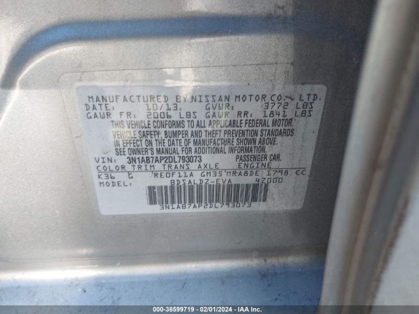 2013 NISSAN SENTRA S/SV/SR/SL - 3N1AB7AP2DL793073
