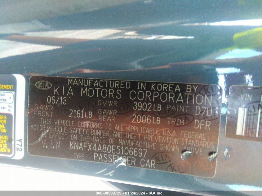 2014 KIA FORTE EX - KNAFX4A80E5106697