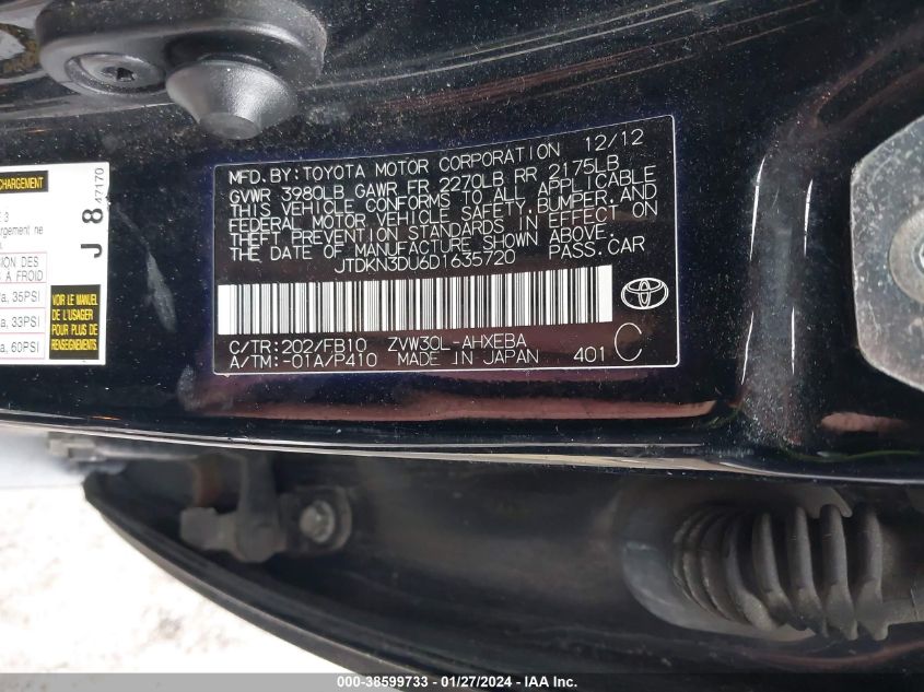 2013 TOYOTA PRIUS TWO - JTDKN3DU6D1635720
