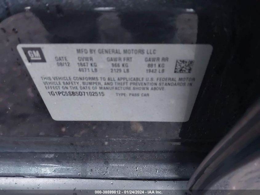 2013 CHEVROLET CRUZE 1LT AUTO - 1G1PC5SB5D7102515