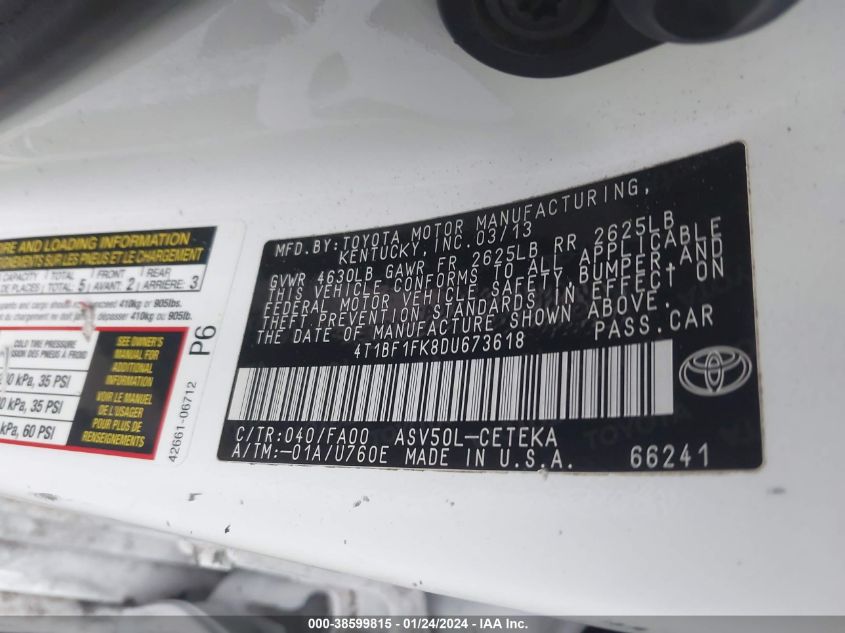 2013 TOYOTA CAMRY L - 4T1BF1FK8DU673618