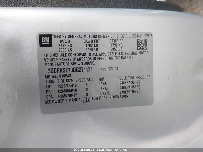 2013 CHEVROLET SILVERADO 1500 LT - 3GCPKSE70DG271121