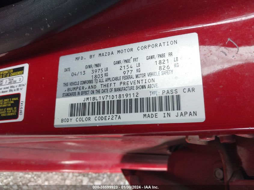 2013 MAZDA MAZDA3 I TOURING - JM1BL1V71D1819112