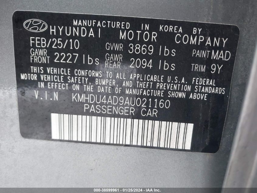 KMHDU4AD9AU021160 | 2010 HYUNDAI ELANTRA