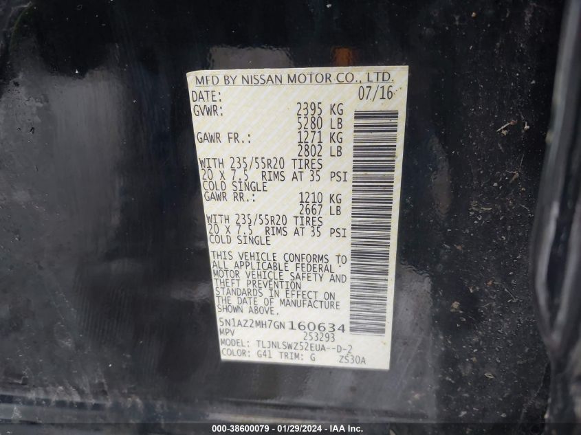 2016 NISSAN MURANO PLATINUM - 5N1AZ2MH7GN160634