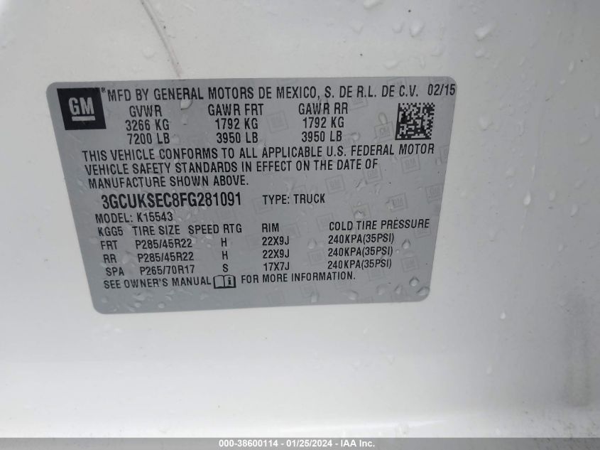 2015 CHEVROLET SILVERADO 1500 2LZ - 3GCUKSEC8FG281091