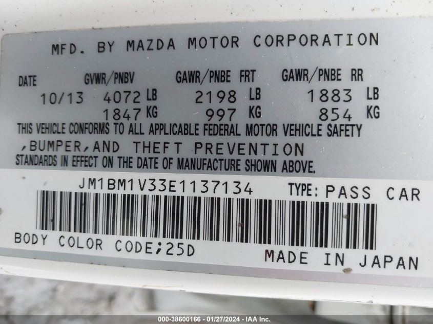 2014 MAZDA MAZDA3 TOURING - JM1BM1V33E1137134